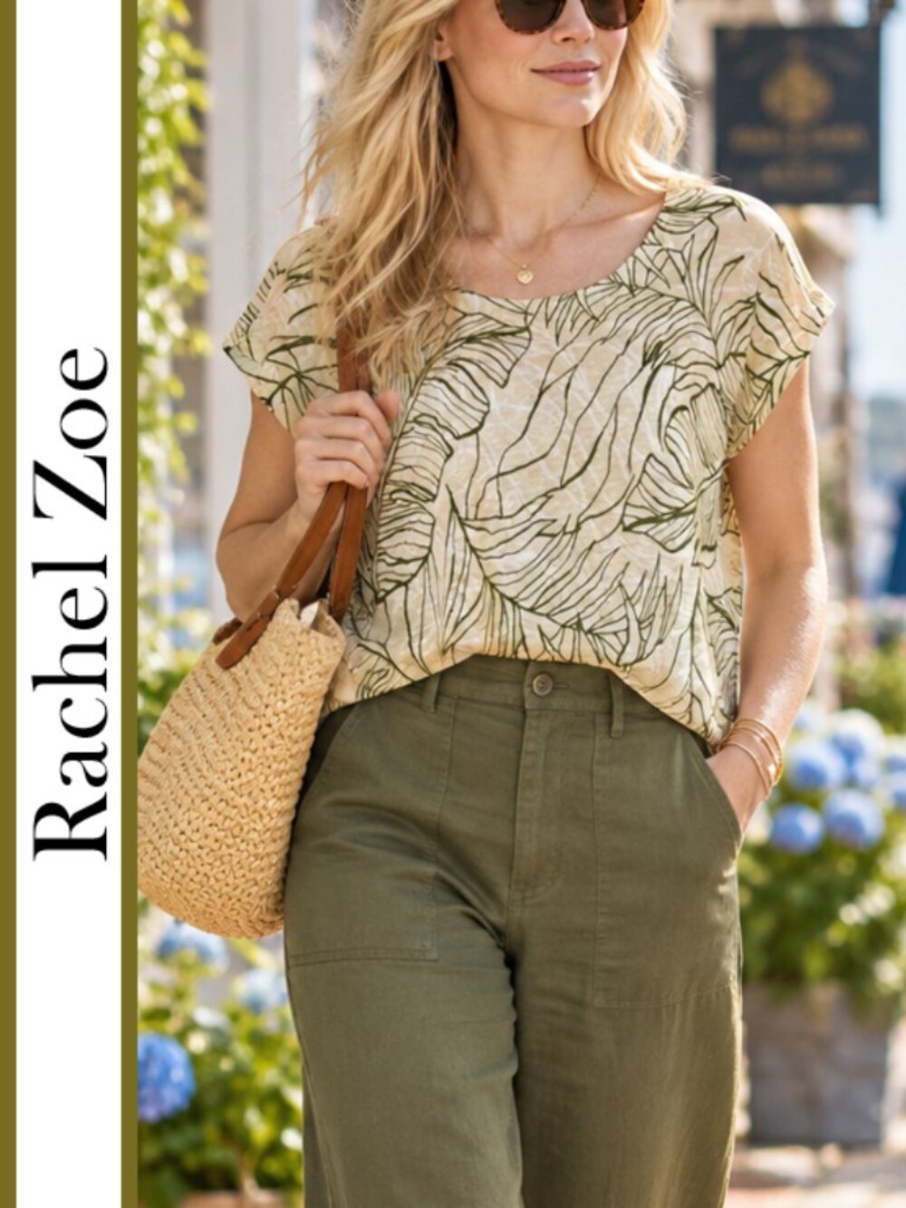 Rachel Zoe |  100% Linen Palm Leaf Print Top